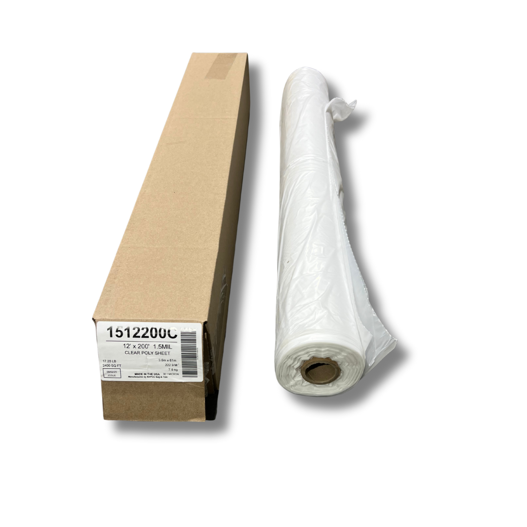 12' x 200' 1.5 Mil Clear Poly Sheeting | Light-Duty Construction Film | 99/SKID